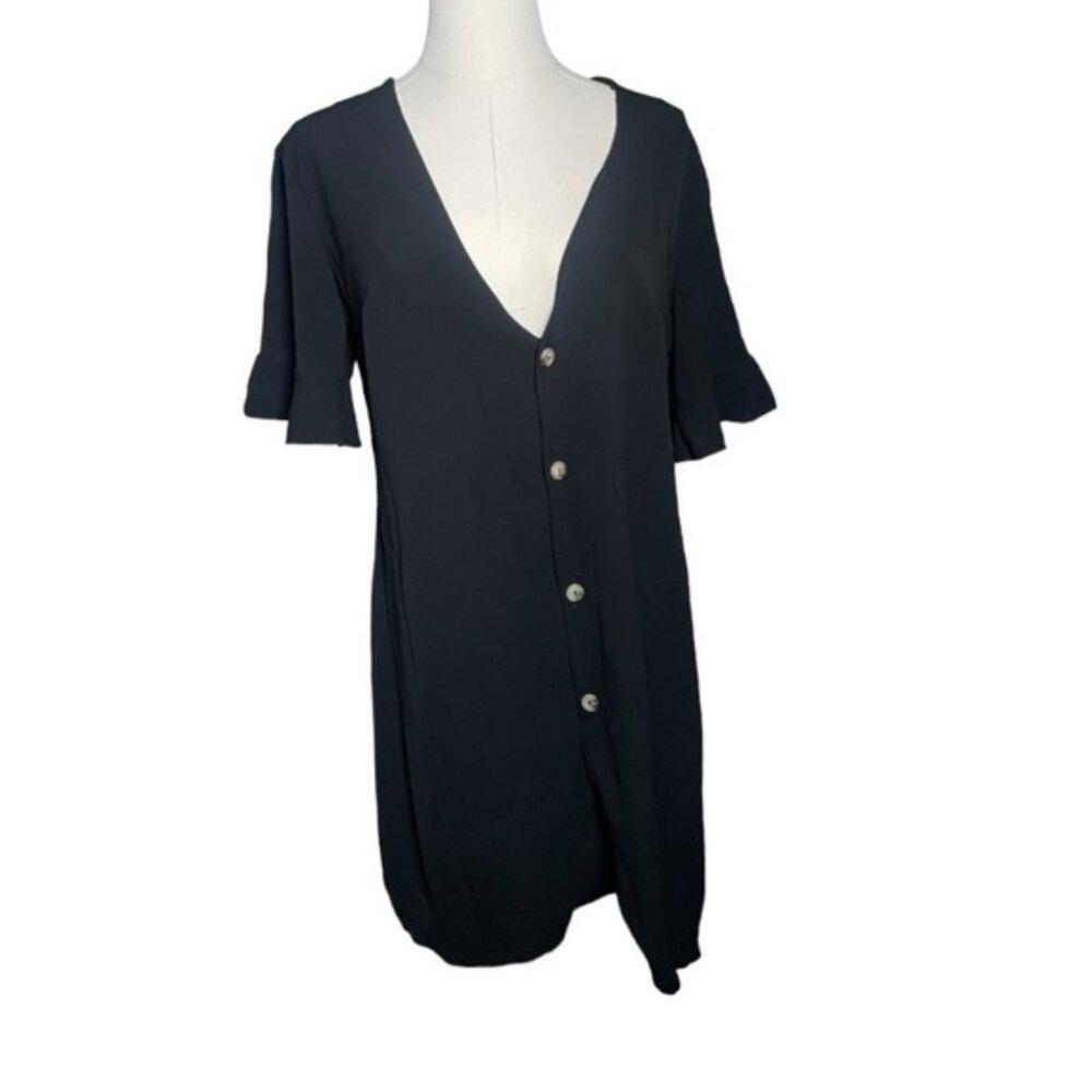 Pretty Little Thing 6 Dress Black Mini Dresses Button Up Short Sleeve LBD Medium - Picture 3 of 7